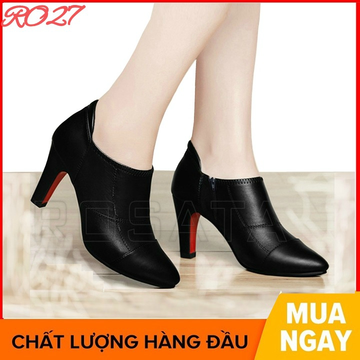 Giày boot bốt nữ cổ thấp 7 phân màu đen thời trang hàng hiệu rosata ro27