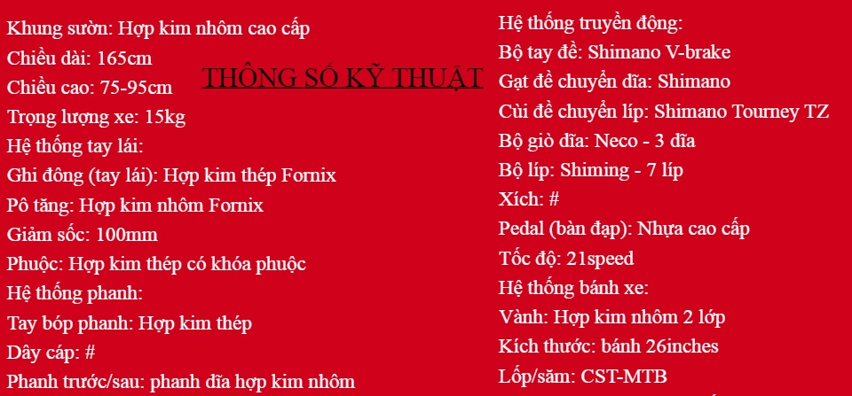 Xe đạp địa hình Fornix M3 khung sườn hợp kim nhôm Cao Cấp Trọng Lượng