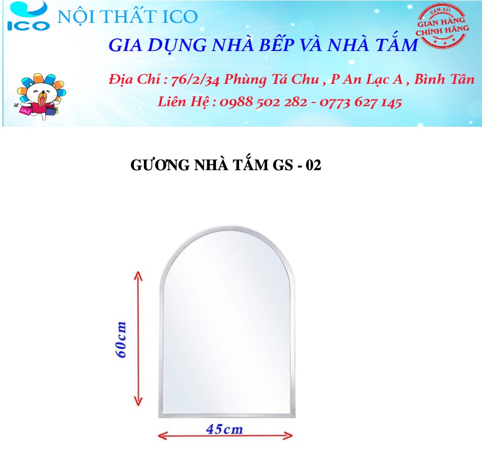 Gương phòng tắm cao cấp GS - 02 45x60cm Viền tròn  dày bền chất