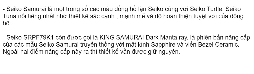 HCM] Đồng hồ nam Automatic SEIKO PROSPEX King Samurai SRPF79 - SRPF79K1 Dark  Manta Ray Special Edition 