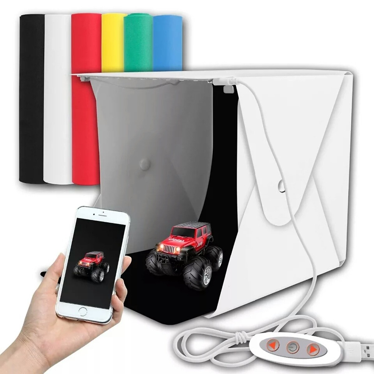 Hộp chụp ảnh sản phẩm kích thước 40x40x40cm, Bộ chụp hình sản phẩm studio Light Room, Lồng chụp sản phẩm Light Room SIMI LR40, Hộp chụp sản phẩm tích hợp 70 bóng đèn led 2 dẩy đèn