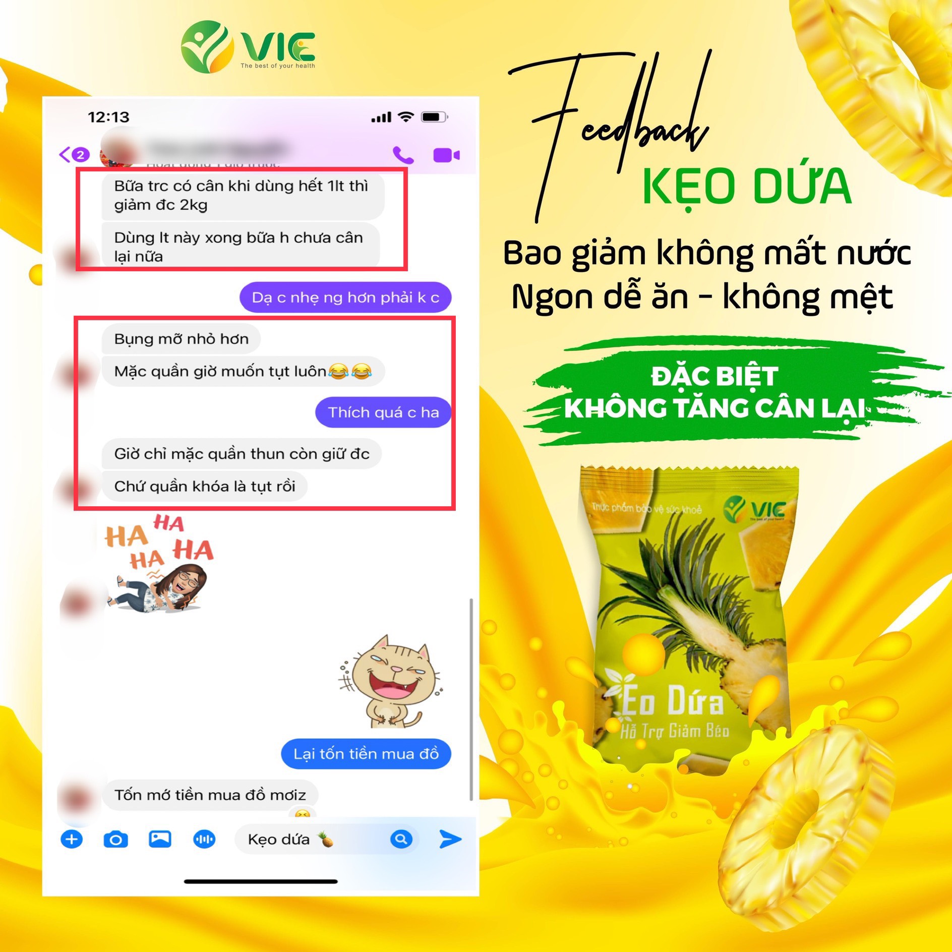 Kẹo dứa giảm cân VIC Organic - Giảm cân dứa - Mẫu mới 2021 - Gói 7 viên Chính hãng