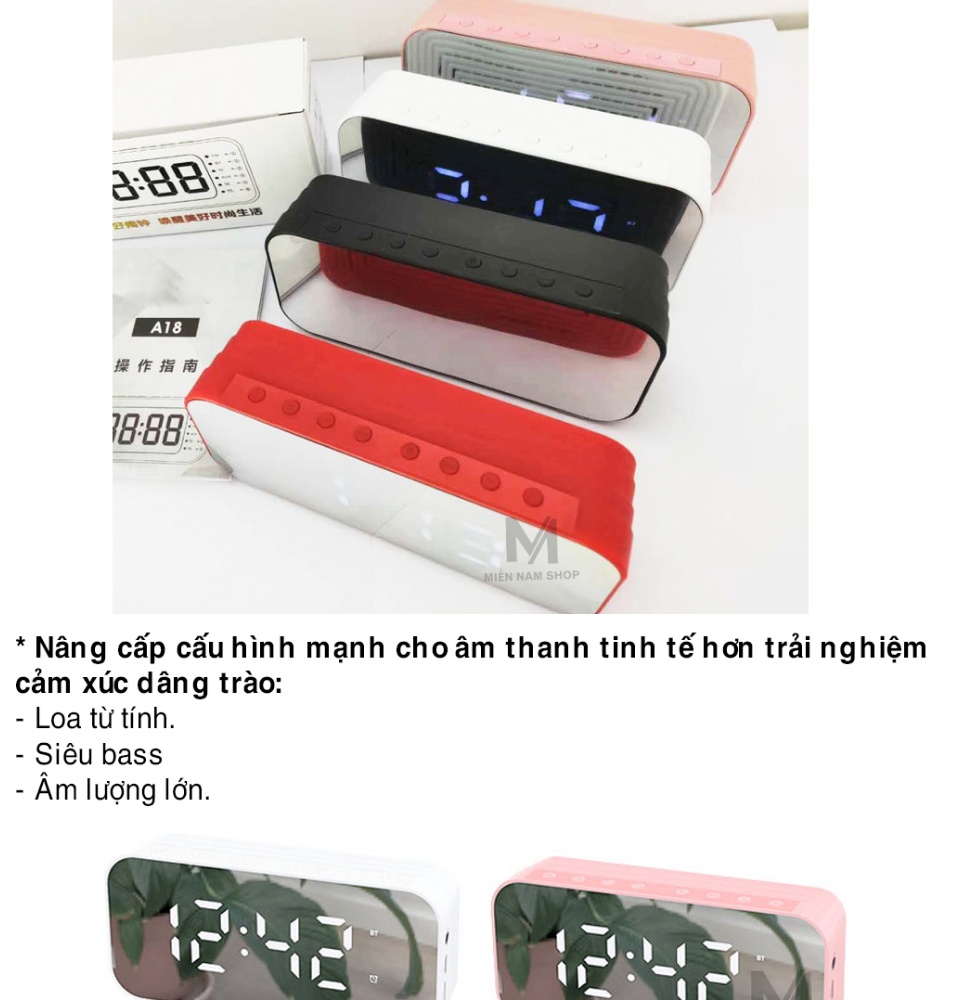 Loa Đồng Hồ AEC BT501 Mặt Gương Hiển Thị Đèn Led - Loa Bluetooth -