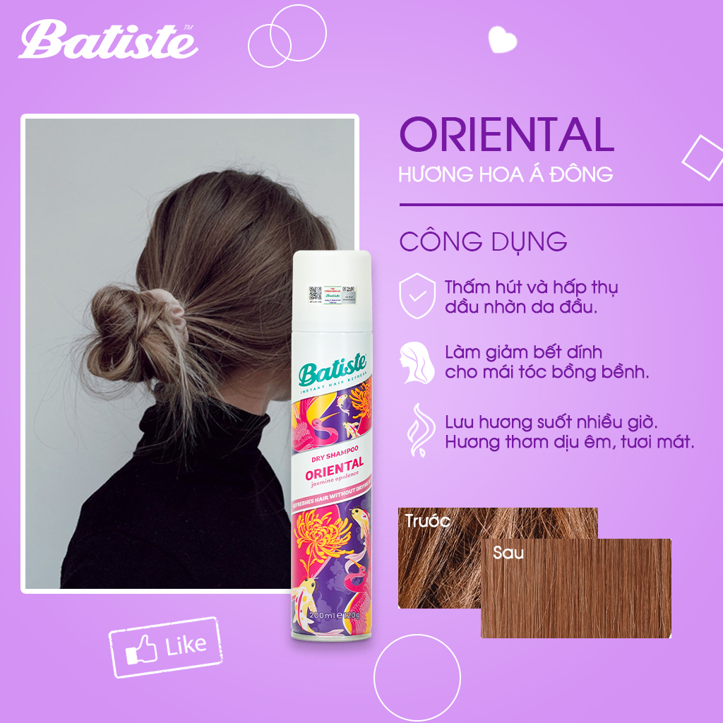 Dầu Gội Khô Batiste Hương Hoa Á Đông Sang Trọng, Quý Phái - Batiste Dry Shampoo Pretty & Opulent Oriental 200ml