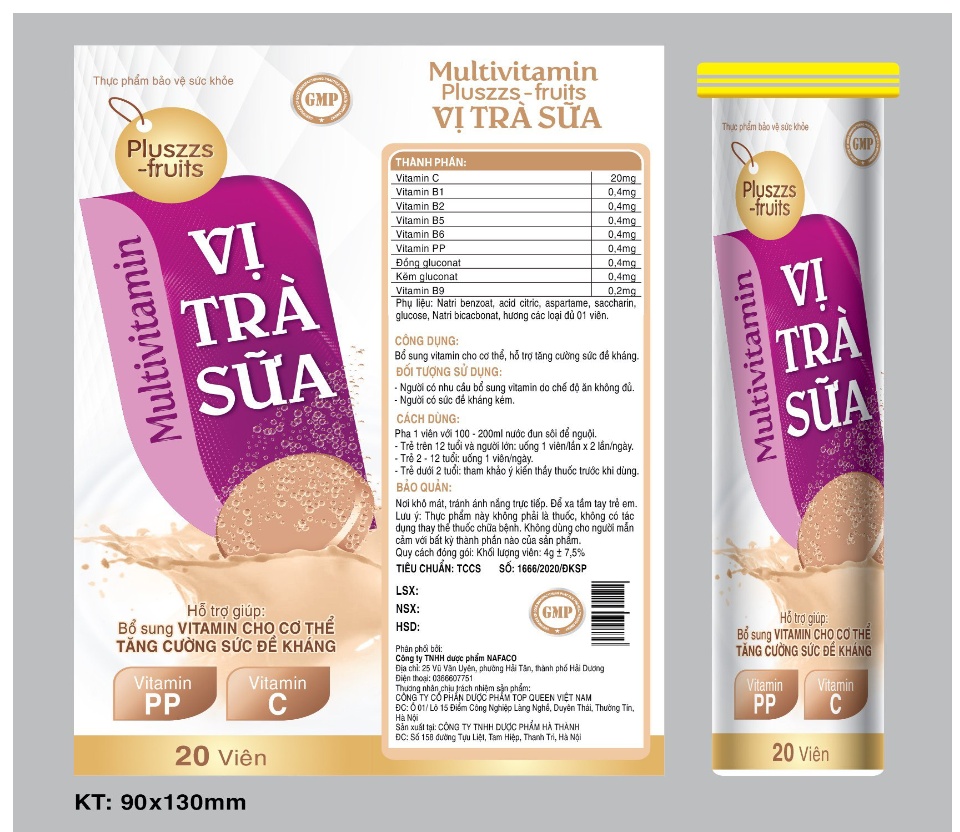 Viên Sủi Multivitamin Pluszzs -Fruits Vị Trà Sữa- Giúp Bổ Sung Vitamin C,B1,B2, Kẽm , Giúp Tăng Cường Thể Lực, Tăng Sức Đề Kháng- Tuýp 20 viên 4g 3