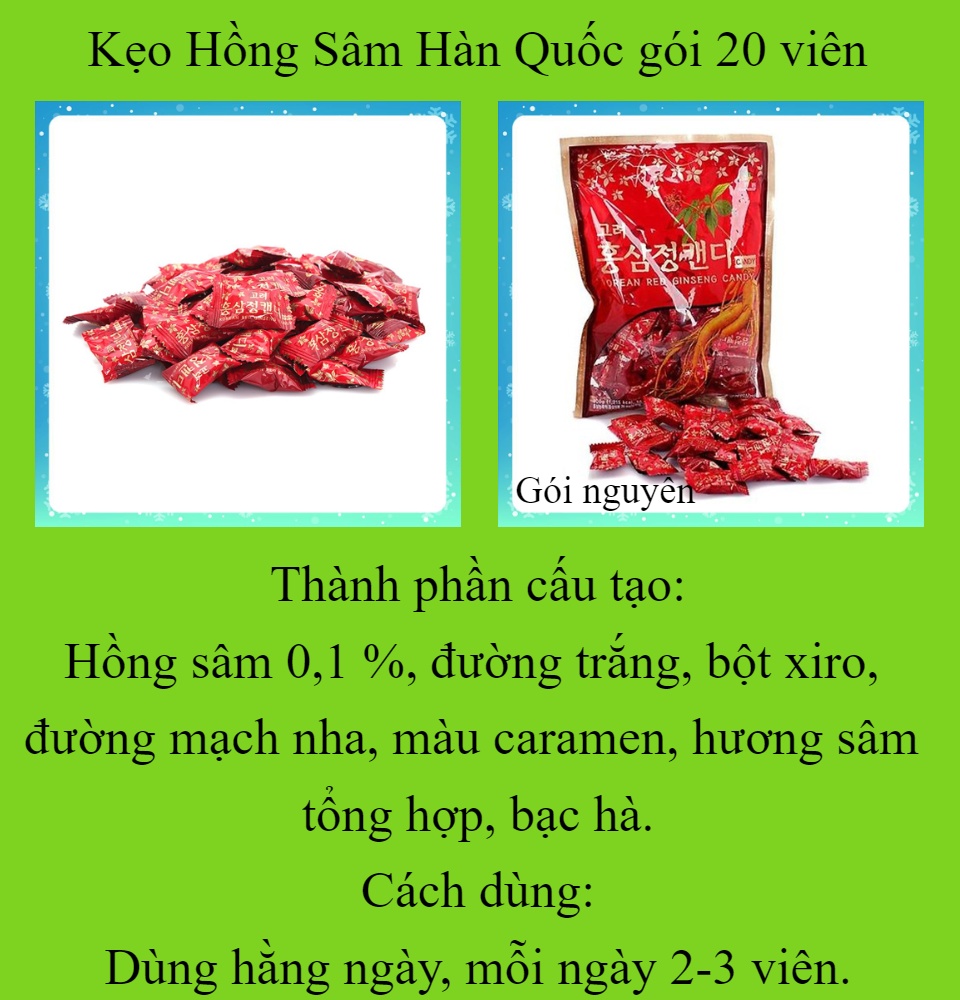 Kẹo sâm Hàn Quốc dùng thử 20 viên Nhân sâm Hồng sâm Maximas A