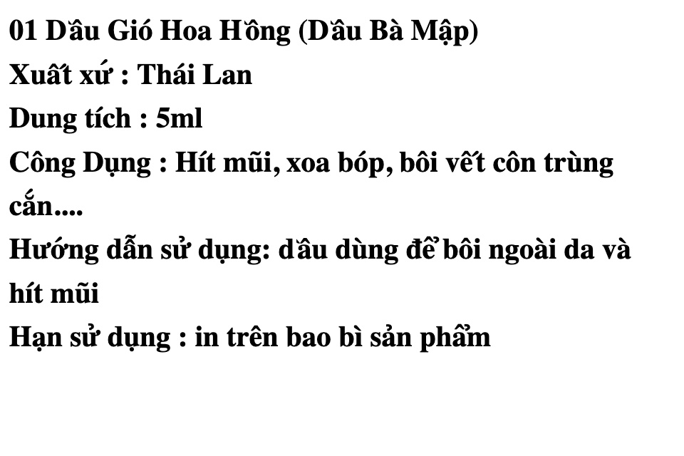 01 Chai Dầu Gió Hoa Hồng (Dầu Bà Mập) Dạng Mini Thái Lan 5ml