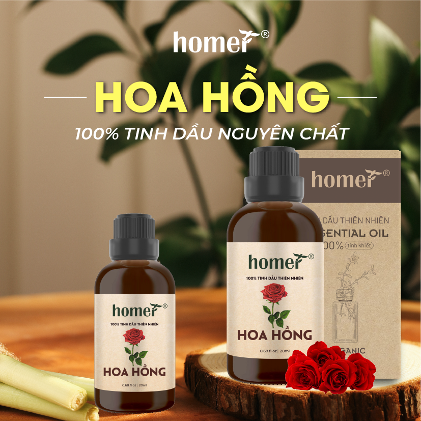 Tinh dầu thiên nhiên Hoa Hồng Bungari Homer - Dung tích 20ml / 100ml - Đạt chuẩn kiểm định cao cấp - An toàn cho sức khỏe - Đa công dụng