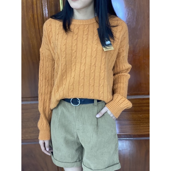 Áo Len Nữ Vặn Thừng Cổ Tròn Phong cách Vintage Hàn Quốc Hàng Quảng Châu Mẫu Mới 2021