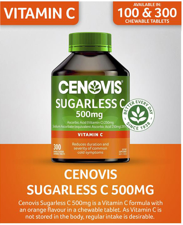 Viên ngậm Vitamin C không đường Cenovis Vitamin C 500mg Sugarless [Tăng cường miễn dịch] Hộp 300 viên Exp09/2023 Hàng Úc được bán bởi Siêu Thị Hàng Ngoại