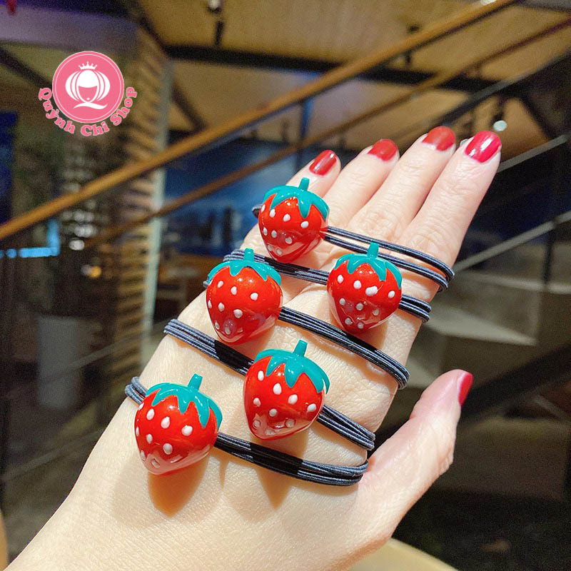 Dây chun buộc tóc quả dâu tây, đồ cột tóc trẻ trung phong cách Hàn Quốc