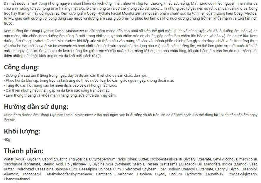 Kem dưỡng ẩm Obagi Nu-Derm Hydrate Facial Moisturizer 48g (số 6) - DuocmyphamDrAn