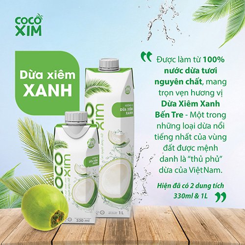 Nước dừa đóng hộp Cocoxim vị dừa xiêm Xanh 330ml