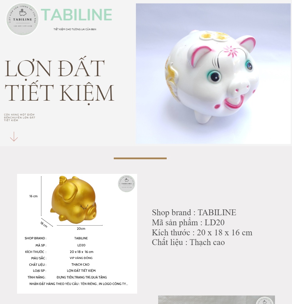 Lợn đất tiết kiệm TABILINE cánh tiên thiền thần 2 vàng đồng chất liệu thạch cao không ẩm mốc tiền an toàn sử dụng LD20 2