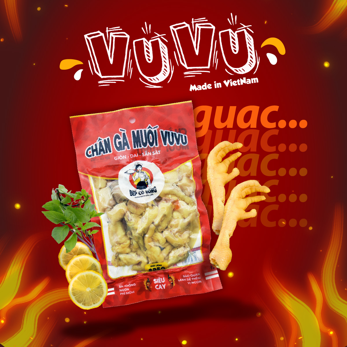 Chân Gà Cay Nhẹ VuVu Đồ Ăn Vặt Bếp Cô Hồng Gói 125 gram