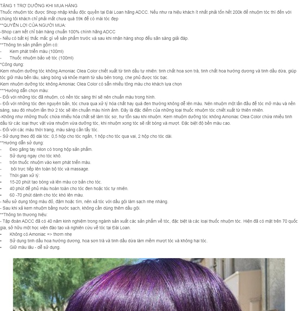Thuốc nhuộm tóc màu Violet: \