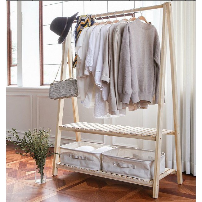 Giá Treo Quần Áo Gỗ Chữ A 2 Tầng gỗ Thông nhập khẩu Kiểu Dáng Tinh Tế; Kích Thước 160x74x36CM, Kệ Treo Quần Áo Hàn Quốc Decor Phòng Ngủ; - Vin House 86.