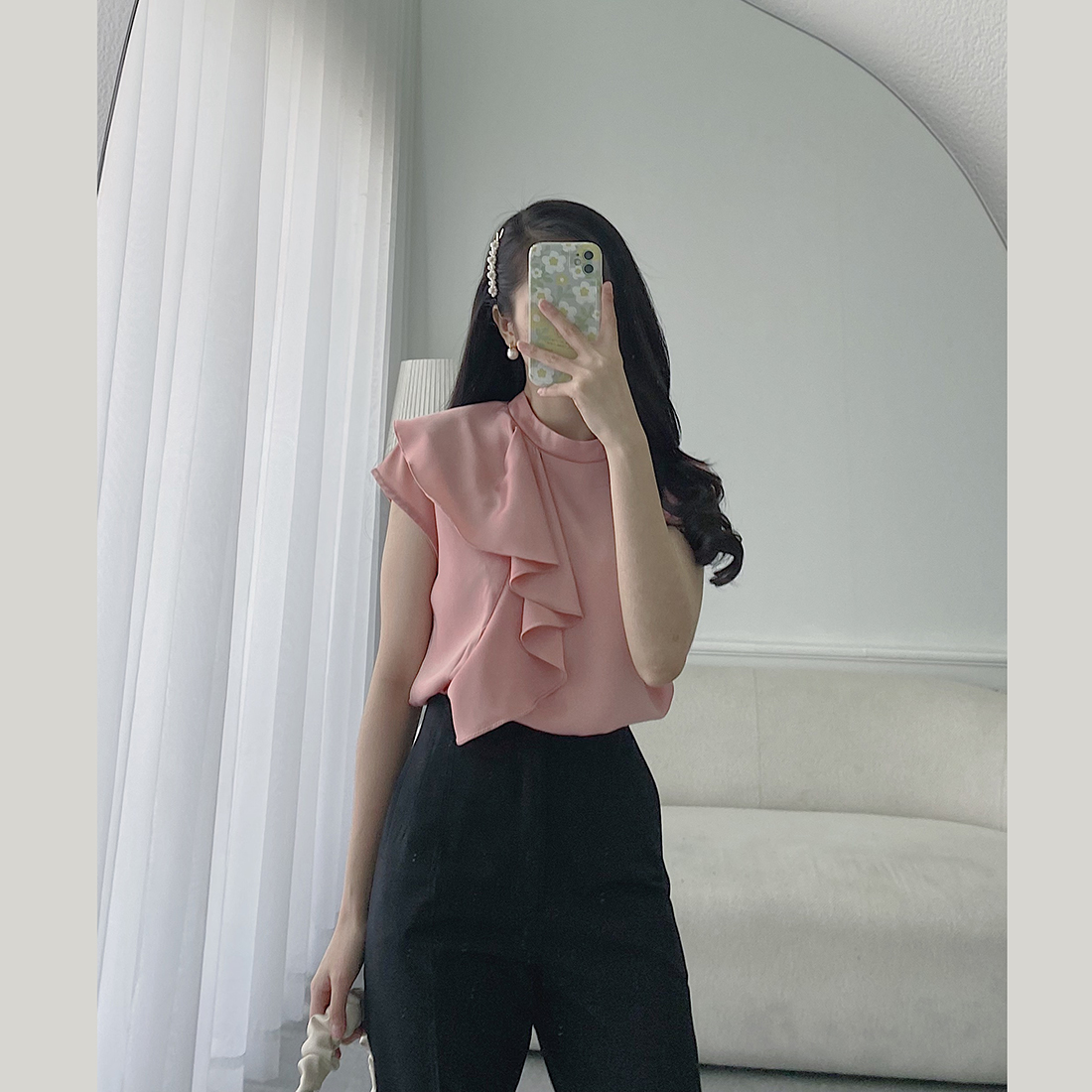 Áo kiểu nữ công sở thời trang Eden tay cánh dơi phối bèo - ASM148