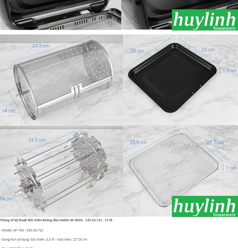 Nồi chiên không dầu điện tử Hafele AF-602A - 535.43.711 - 11 lít
