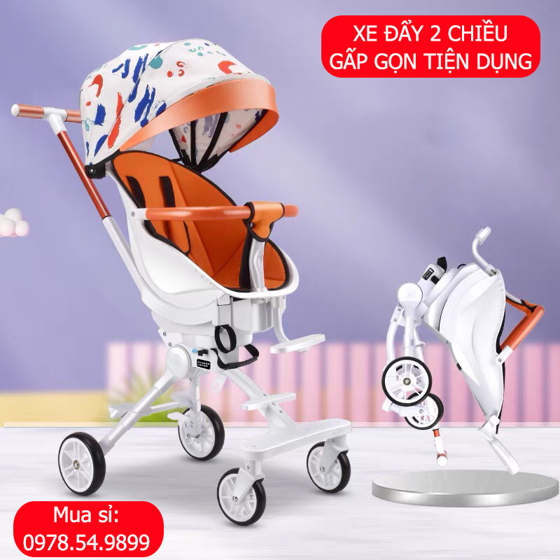 Xe đẩy cho bé gấp gọn cao cấp X8, xe đẩy em bé di du lịch 2 chiều 2 tư thế