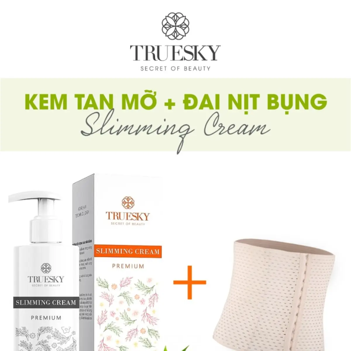 Bộ sản phẩm tan mỡ bụng cấp tốc Truesky Premium gồm 1 kem tan mỡ bụng quế gừng 200ml & 1 đai nịch bụng quấn nóng cao cấp