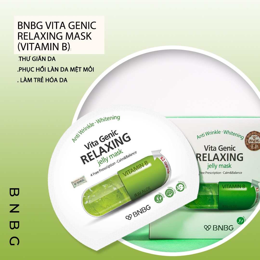 Mặt Nạ BNBG Xanh Lá [HỘP 10 MIÊNG] Vita Genic Relaxing Jelly Mask Vitamin B Hỗ Trợ Phục Hồi Da Hư Tổn 30ml [NHẬP KHẨU CHÍNH HÃNG CÓ TEM]