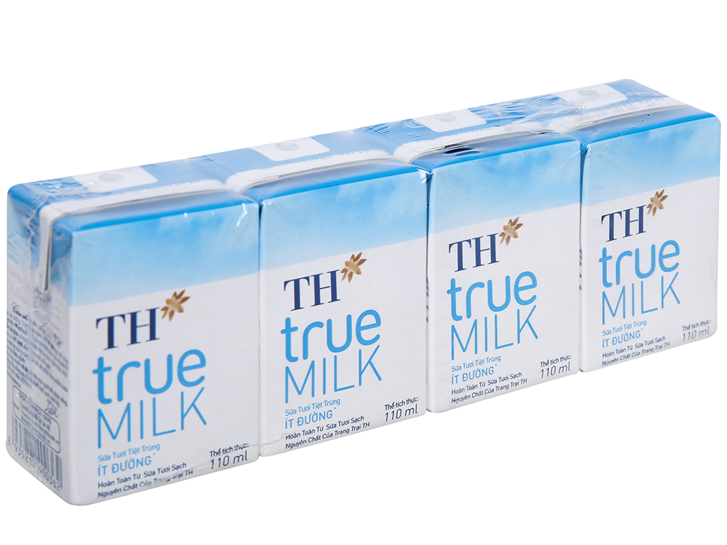 Lốc 4 hộp sữa TH TRUE MILK ít đường 110ml