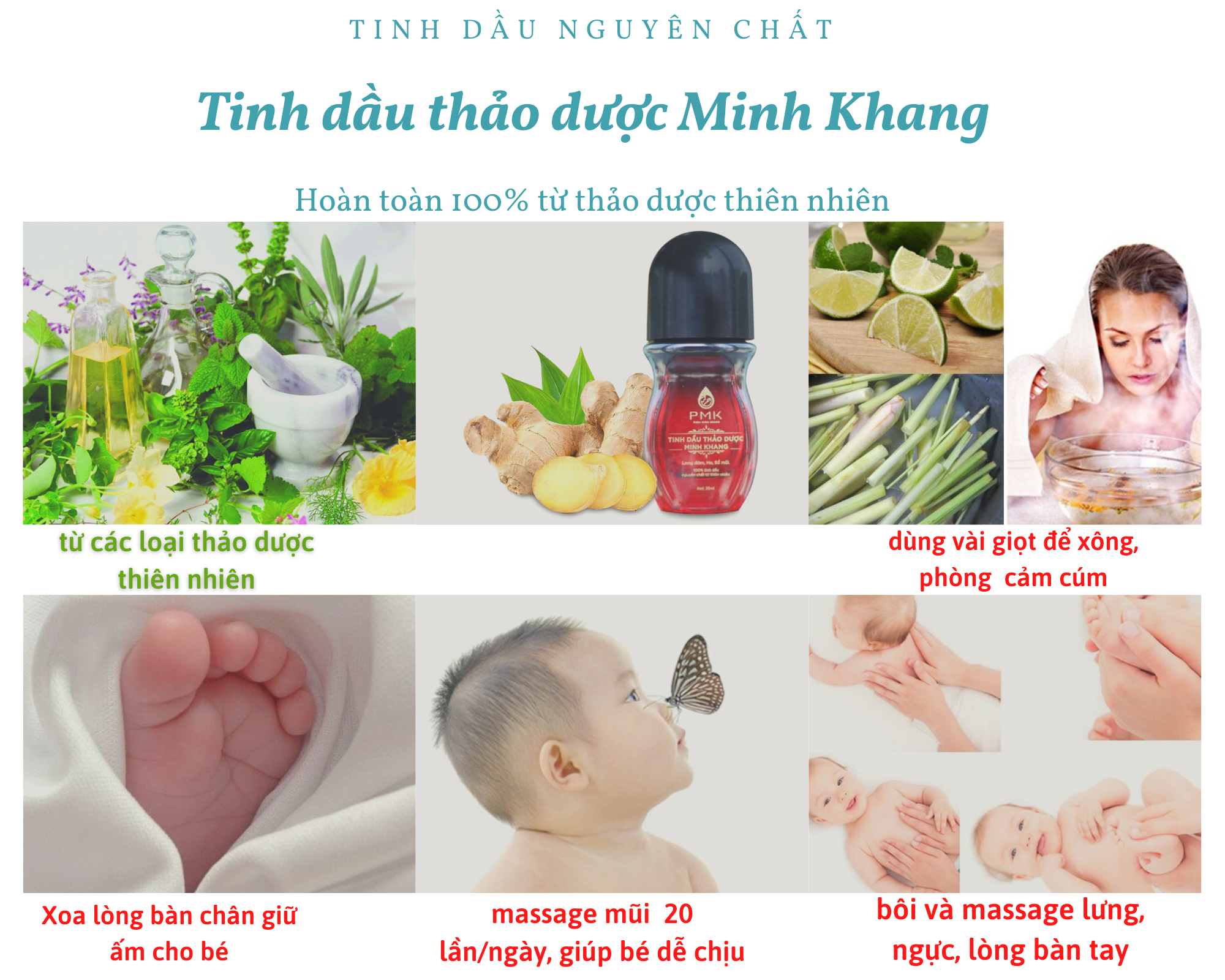 Tinh dầu thảo dược thiên nhiên Phúc Minh Khang 3 trong 1 chỉ cần bôi không cần uống hết ho hết sổ mũi long đờm