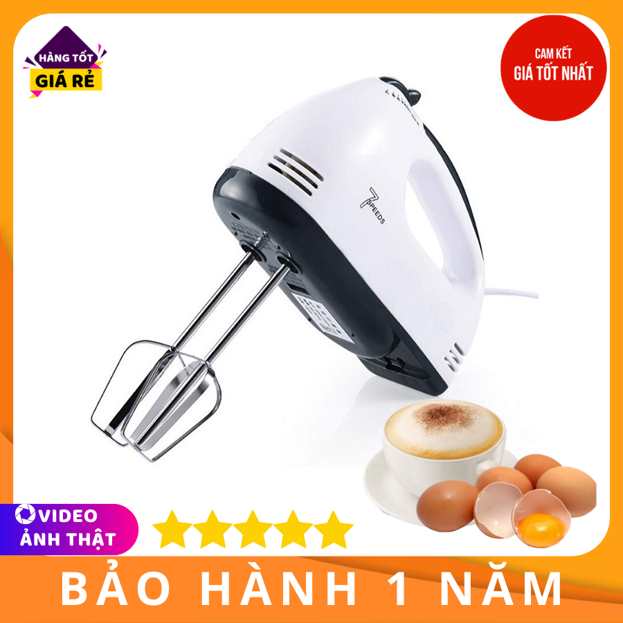 Máy Đánh Trứng Cầm Tay 7 Cấp Tốc Độ 180W KÈM 4 ĐẦU KHUẤY INOX - BẢO HÀNH 1 NĂM, Máy làm kem tươi, trộn sup chất lượng, Hỗ trợ làm bánh tại nhà