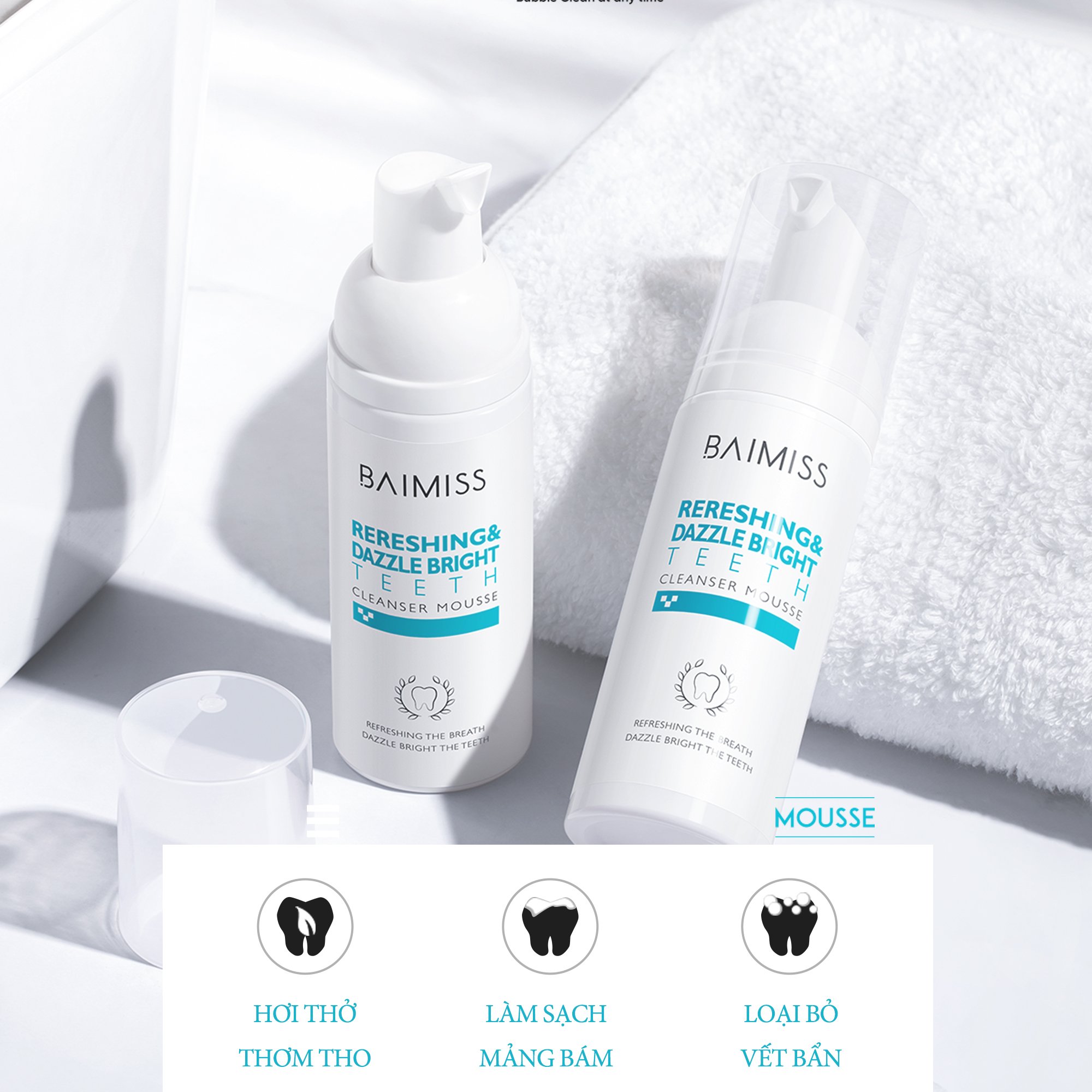 Bọt Kem Đánh Răng & Súc Miệng Baimiss Thơm Miệng Chống Ố Răng Toàn Diện 60ml