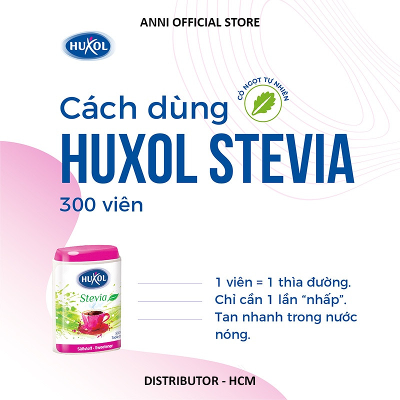Đường Ăn Kiêng Huxol - Dòng Stevia (300 viên/ hộp) Nhập Khẩu Từ Đức - Dietary Sugar Huxol Stevia - Dành Cho Người Tiểu Đường, Ăn Kiêng, Giảm Cân, Hô Trợ Kiểm Soát Đường Huyết - NPP Anni Store