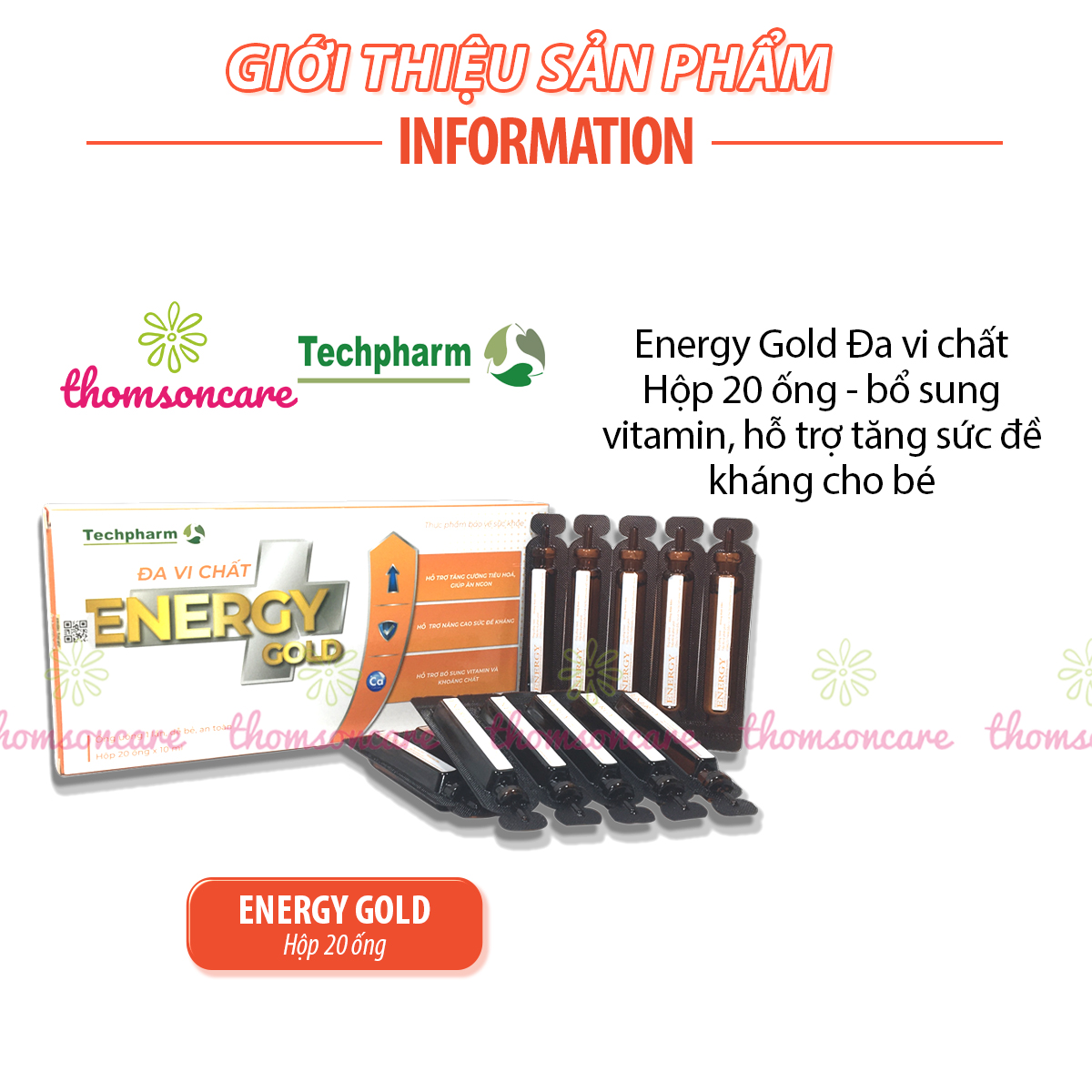 Energy Gold Đa vi chất Hộp 20 ống - bổ sung vitamin, hỗ trợ tăng sức đề kháng cho bé, tăng miễn dịch cho trẻ