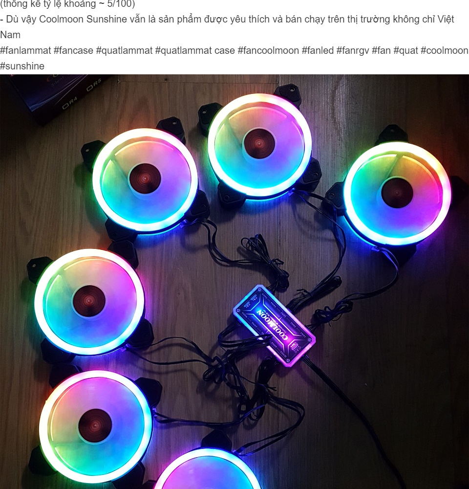 Bộ 5 Quạt LED RGB Fan Coolmoon v2 Dual Ring Kèm HUB + Điều Khiển