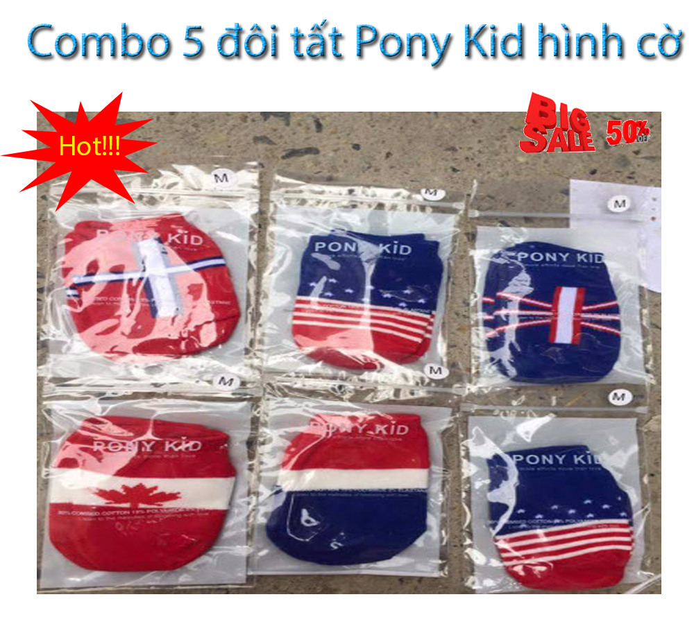 Tất cho bé 3 tháng , Tat cho be gai - CHỌN NGAY COMBO 5 đôi Tất cờ Pony Kid chống trơn trượt, Loại tất ngắn cổ - màu sắc họa tiết hình cờ Anh, Mỹ ; MẪU PK-132, Giảm giá 50% NGAY HÔM NAY, Bảo hành 1 đổi 1 Sản phẩm trên toàn quốc