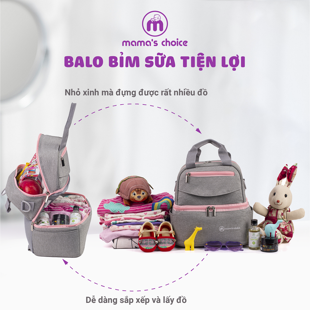 Balo Mẹ Bỉm Sữa Mama’s Choice 4in1, Giữ Nhiệt và Bảo Quản Sữa Mẹ, Chất Liệu Cao Cấp Thời Trang Hiện Đại