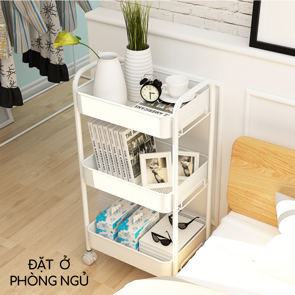 Kệ sắt 3 tầng IKEA đa năng đựng đồ mỹ phẩm tiệm Spa Nail tóc makeup đựng gia vị kệ nhà bếp kệ sách kệ phòng khách kệ phòng ngủ có tay cầm bánh xe Zozon