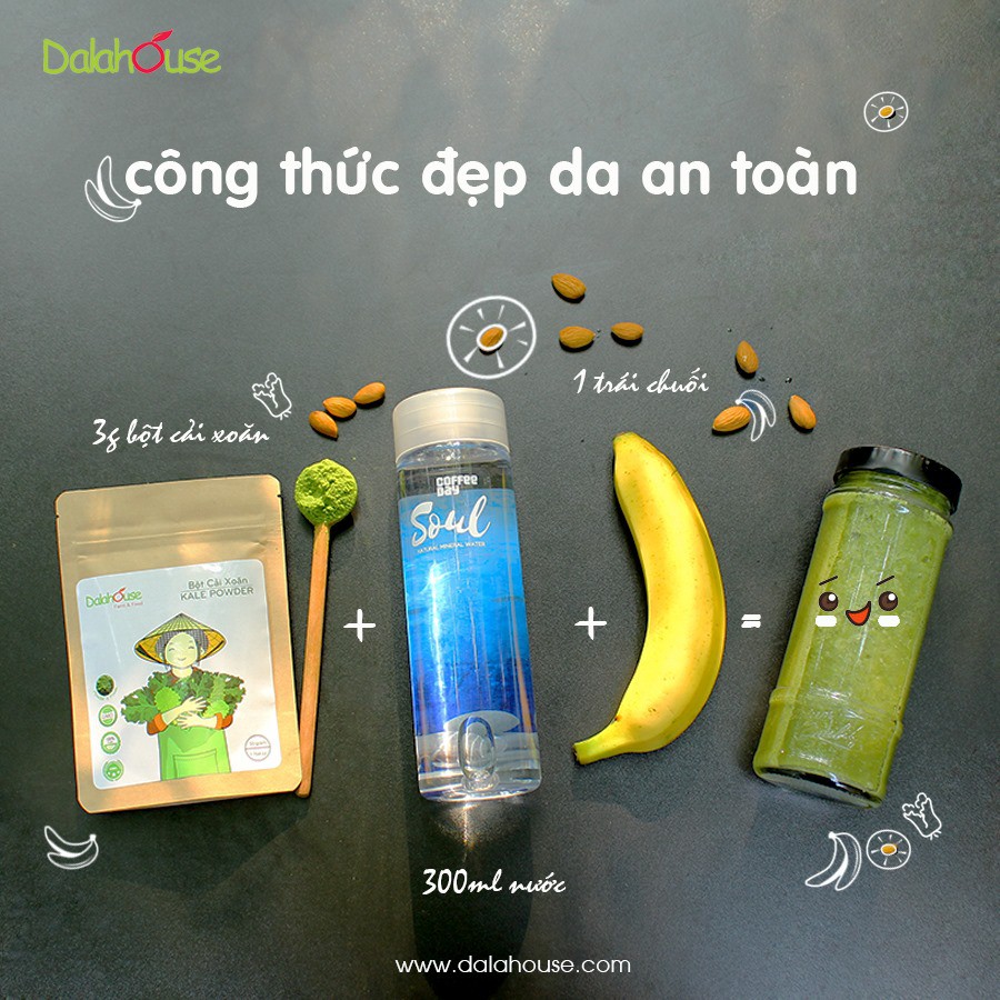 Bột Cải Xoăn Kale Sấy lạnh Dalahouse, Dinh dưỡng xanh, Đạt tiêu chuân Châu Âu. gói 3gr