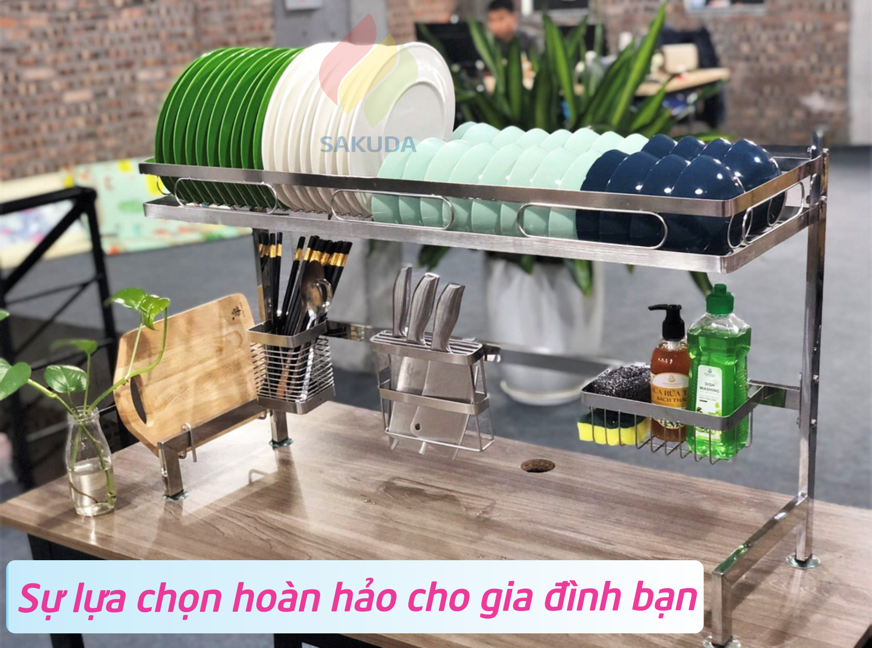 Kệ Úp Chén Bát Inox Foodcom - Kệ Chén Đa Năng Inox Để Trên Bồn Rửa - Kệ Để Chén Loại 1 tầng, Size 86cm - Hàng Chính Hãng, Bảo Hành 12 Tháng