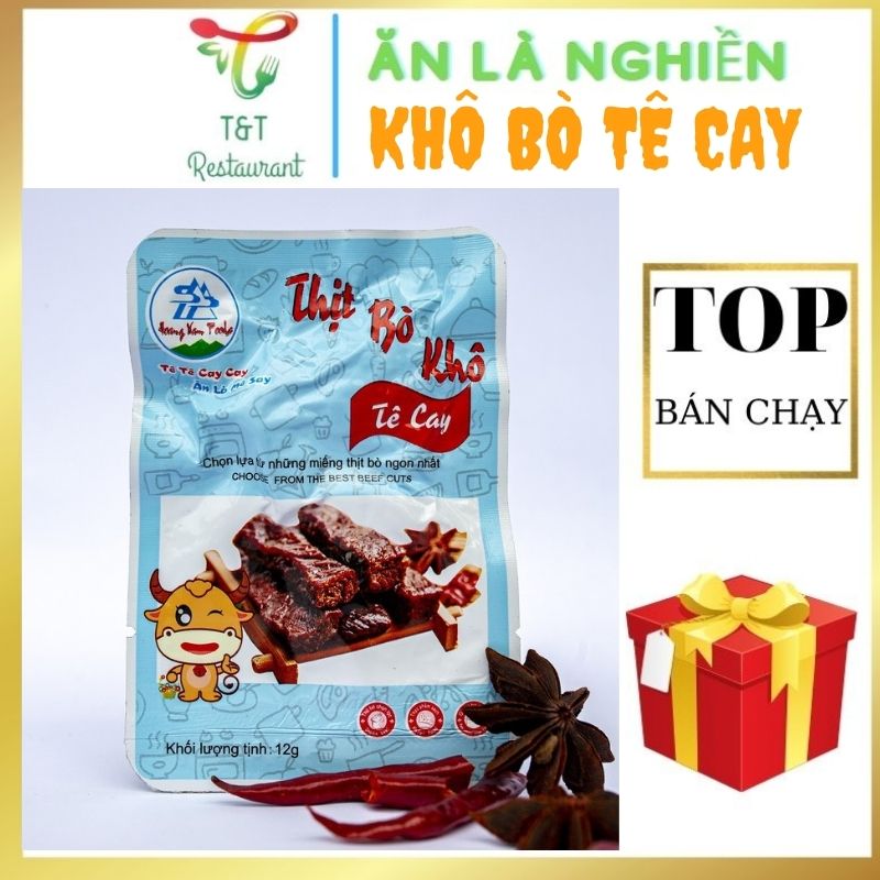 Thịt bò khô vị tê cay, khô bò cay 100% từ thịt bò, Hoàng Nam Food gói 12gram