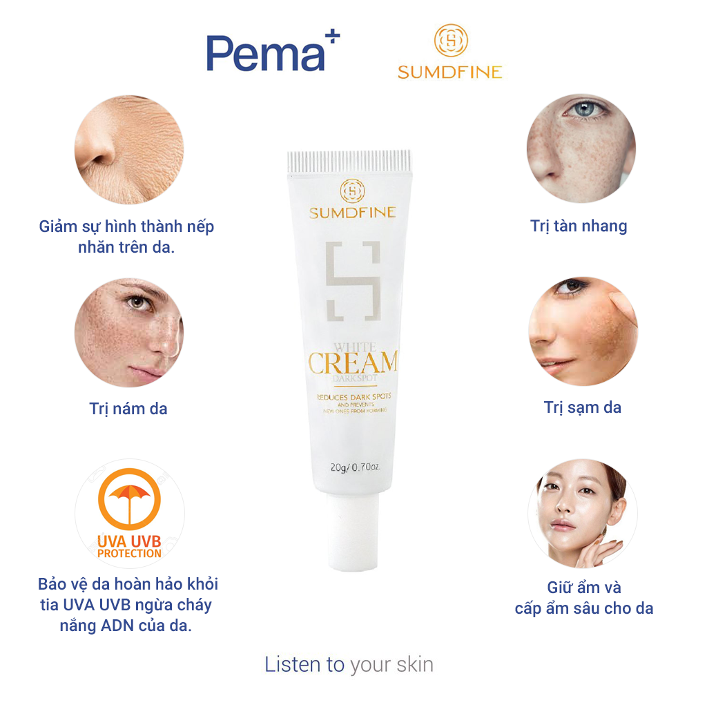 Kem Làm Giảm Vết Thâm Nám - Trắng Da Sumdfine White Cream Dark Spot 20g - Loại Bỏ Da Xỉn Màu, Thâm Nám