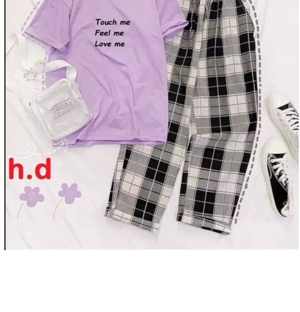 [FREESHIP] SET ÁO THUN TOUCH ME KÈM QUẦN KẺ ĐEN