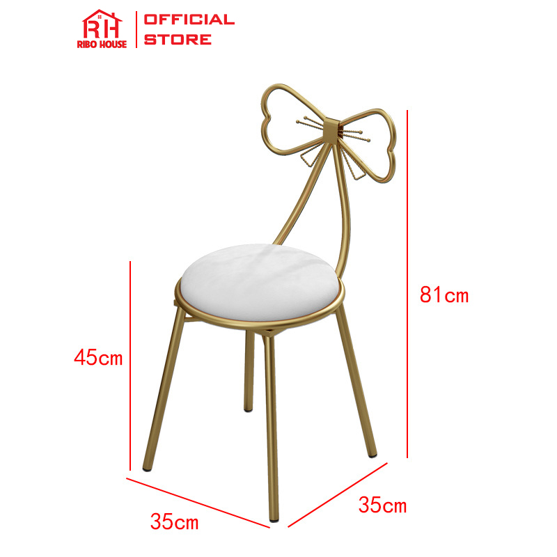 Ghế nơ ngồi trang điểm RIBO HOUSE phong cách hàn quốc khung kim loại chắc chắn bọc nệm cực êm để phòng ngủ hoặc phòng khách màu hồng RIBO40x1