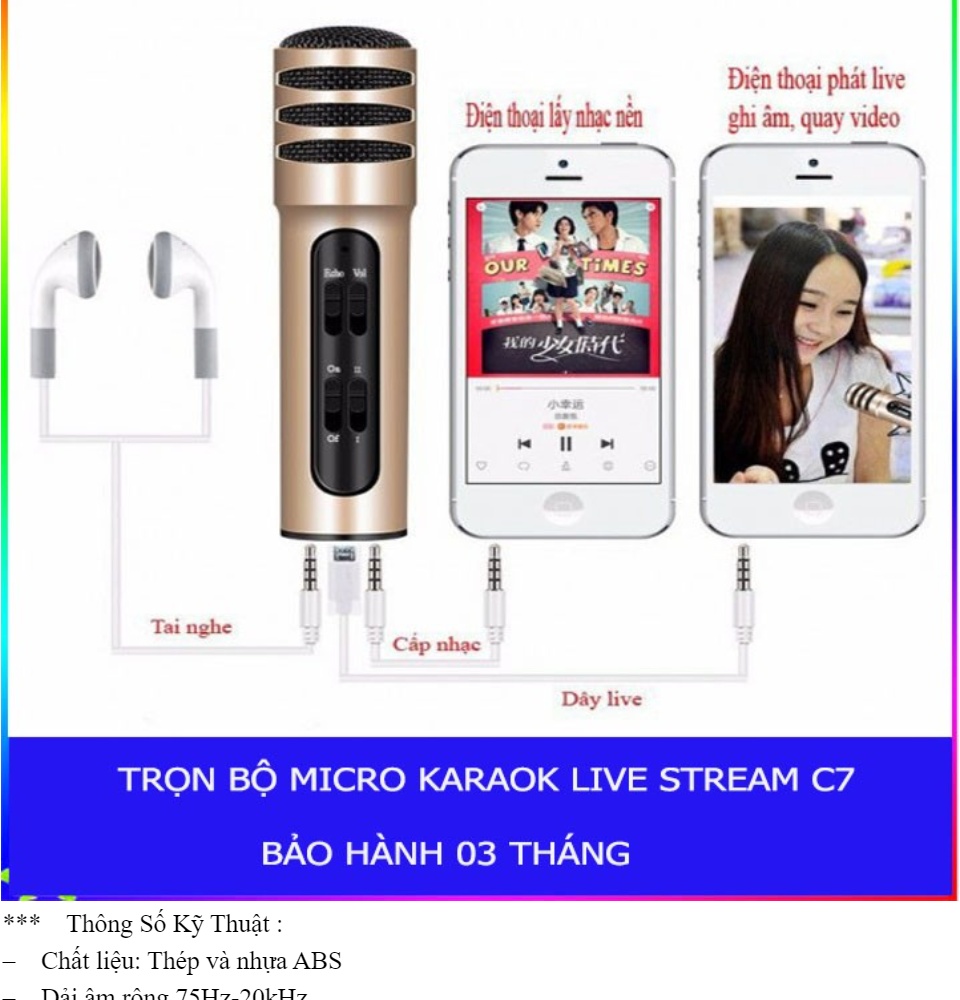 Mic Thu Âm Chuyên Nghiệp Cao Cấp C7 Hát Karaoke Livestream Bán Hàng Mic Thu