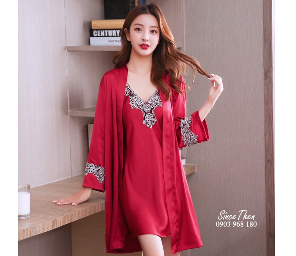 đồ ngủ Đồ ngủ nữ Wannabe DNS72 đầm ngủ cổ yếm phối bản ren xinh xắn
