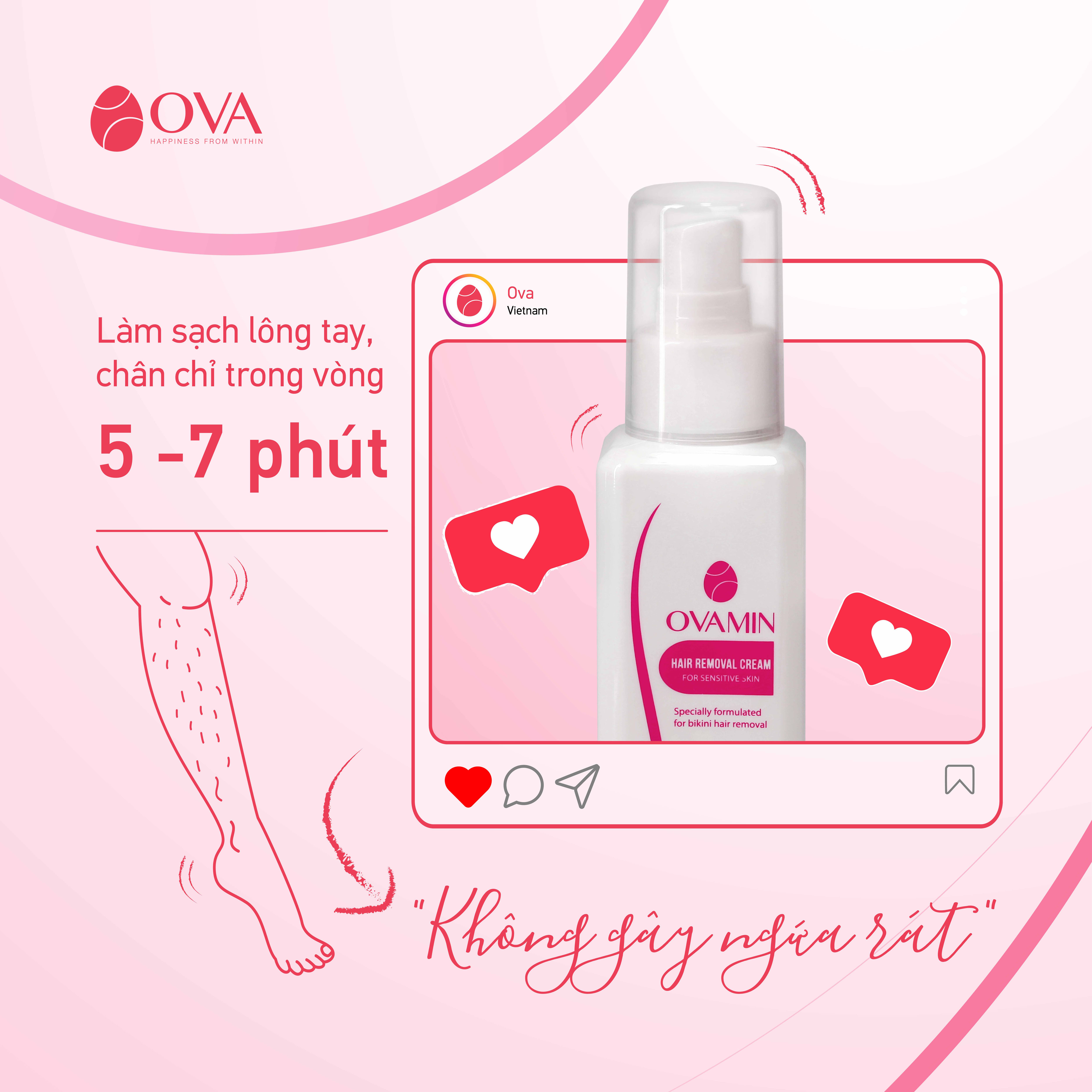 Kem tẩy lông OvaMin - triệt lông chân, tay, bikini, vùng kín, an toàn và không gây kích ứng da, 100ml