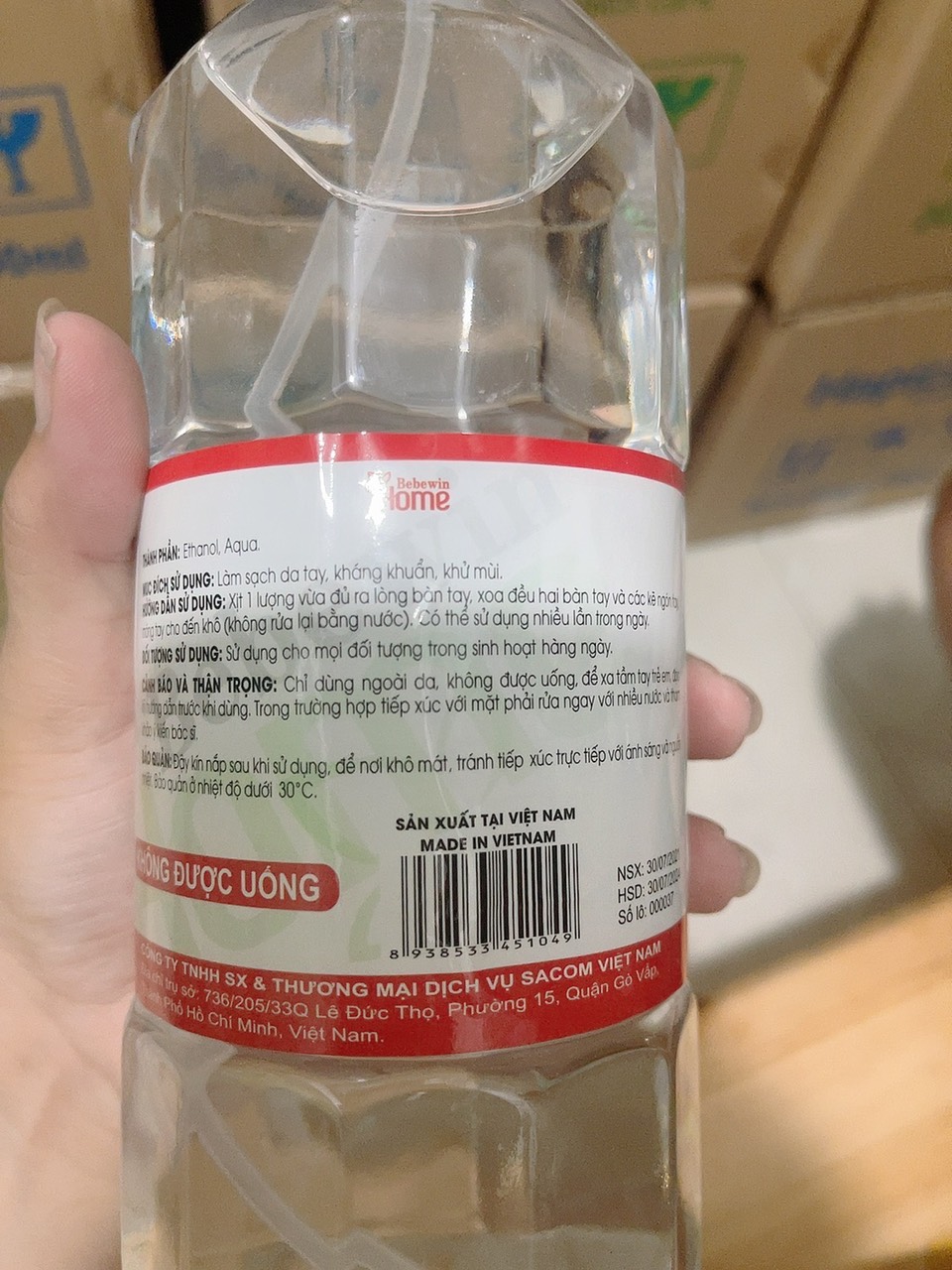 Cồn Rửa Tay Sát Khuẩn BEBEWIN 70 Độ 1000ml dạng vòi xịt tay cầm