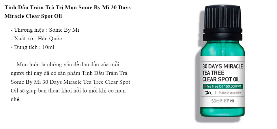 Tinh Dầu Tràm Trà Giảm Mụn Some By Mi 30 Days Miracle Clear Spot Oil (10ml) 1