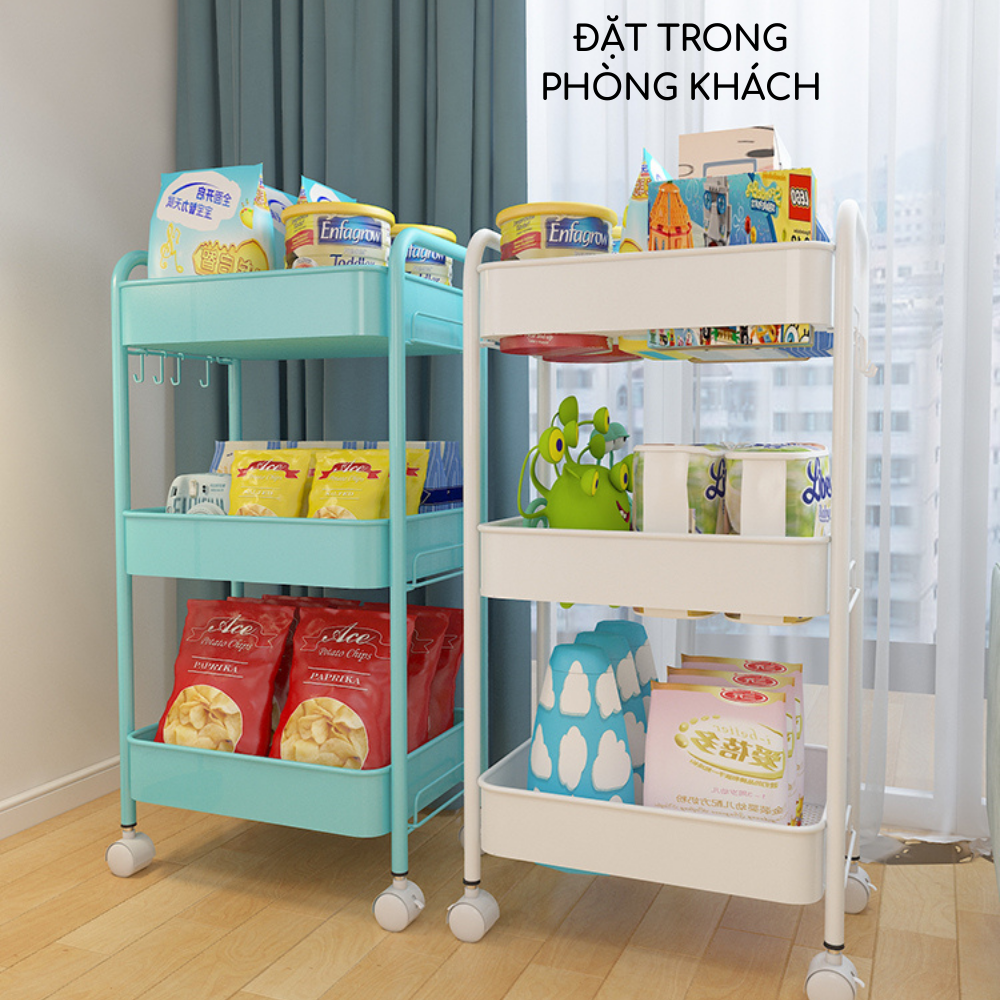 Kệ sắt 3 tầng IKEA đa năng đựng đồ mỹ phẩm tiệm Spa Nail tóc makeup đựng gia vị kệ nhà bếp kệ sách kệ phòng khách kệ phòng ngủ có tay cầm bánh xe Zozon