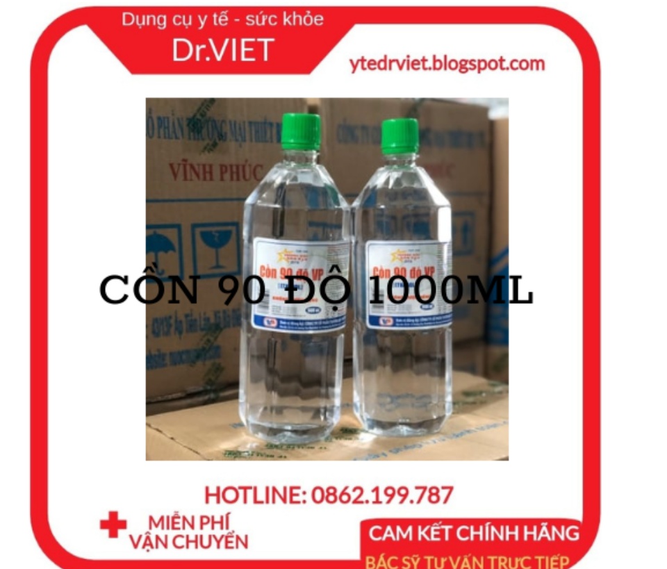 Cồn 90 độ Vĩnh Phúc 1000ml dùng để Vệ sinh dụng cụ y tế, dụng cụ làm mỹ phẩm, đồ chứa, bao bì, diệt khuẩn dụng cu y tế, bề mặt trong y tế, sát khuẩn tay, sát trùng vế thương, diệt vi khuẩn bề mặt - DrViet 62 Cồn 90 độ Vĩnh Phúc 1000ml dùng để Vệ sinh dụng cụ y tế, dụng cụ làm mỹ phẩm, đồ chứa, bao bì, diệt khuẩn dụng cu y tế, bề mặt trong y tế, sát khuẩn tay, sát trùng vế thương, diệt vi khuẩn bề mặt - DrViet