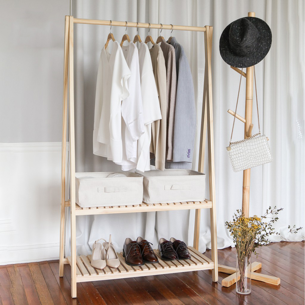 Giá Treo Quần Áo Gỗ Chữ A 2 Tầng gỗ Thông nhập khẩu Kiểu Dáng Tinh Tế; Kích Thước 160x74x36CM, Kệ Treo Quần Áo Hàn Quốc Decor Phòng Ngủ; - Vin House 86.